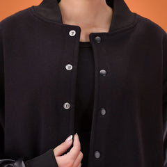 Faux Leather Sleeves Oversized Classic Varsity Jacket