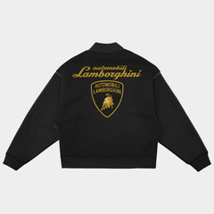 Lamborghini Faux Leather Sleeves Oversized Varsity Jacket