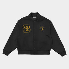 Lamborghini Faux Leather Sleeves Oversized Varsity Jacket