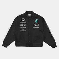 Mercedes Petronas 2026 Faux Leather Sleeves Oversized Varsity Jacket