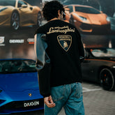 Lamborghini Faux Leather Sleeves Oversized Varsity Jacket