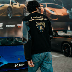 Lamborghini Faux Leather Sleeves Oversized Varsity Jacket
