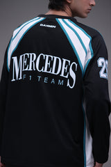 Mercedes F1 jersey back green panel detail male model