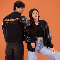 McLaren Faux Leather Sleeves Oversized Varsity Jacket