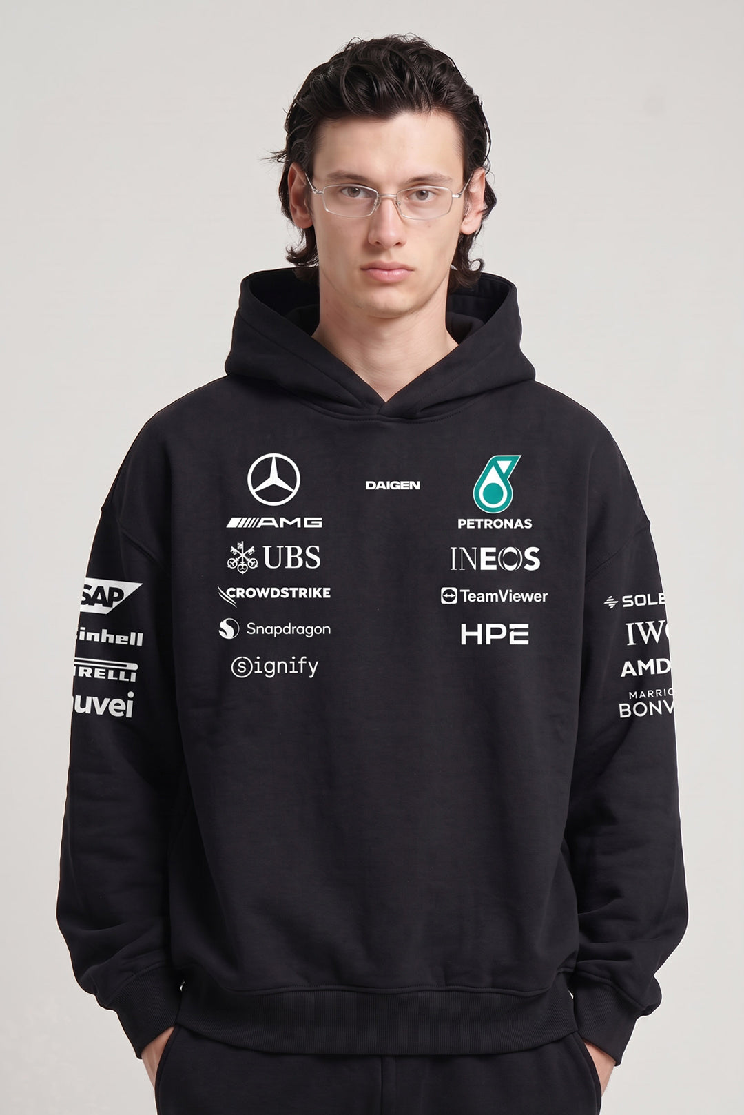 Mercedes AMG Petronas F1 Oversized Black Hoodie