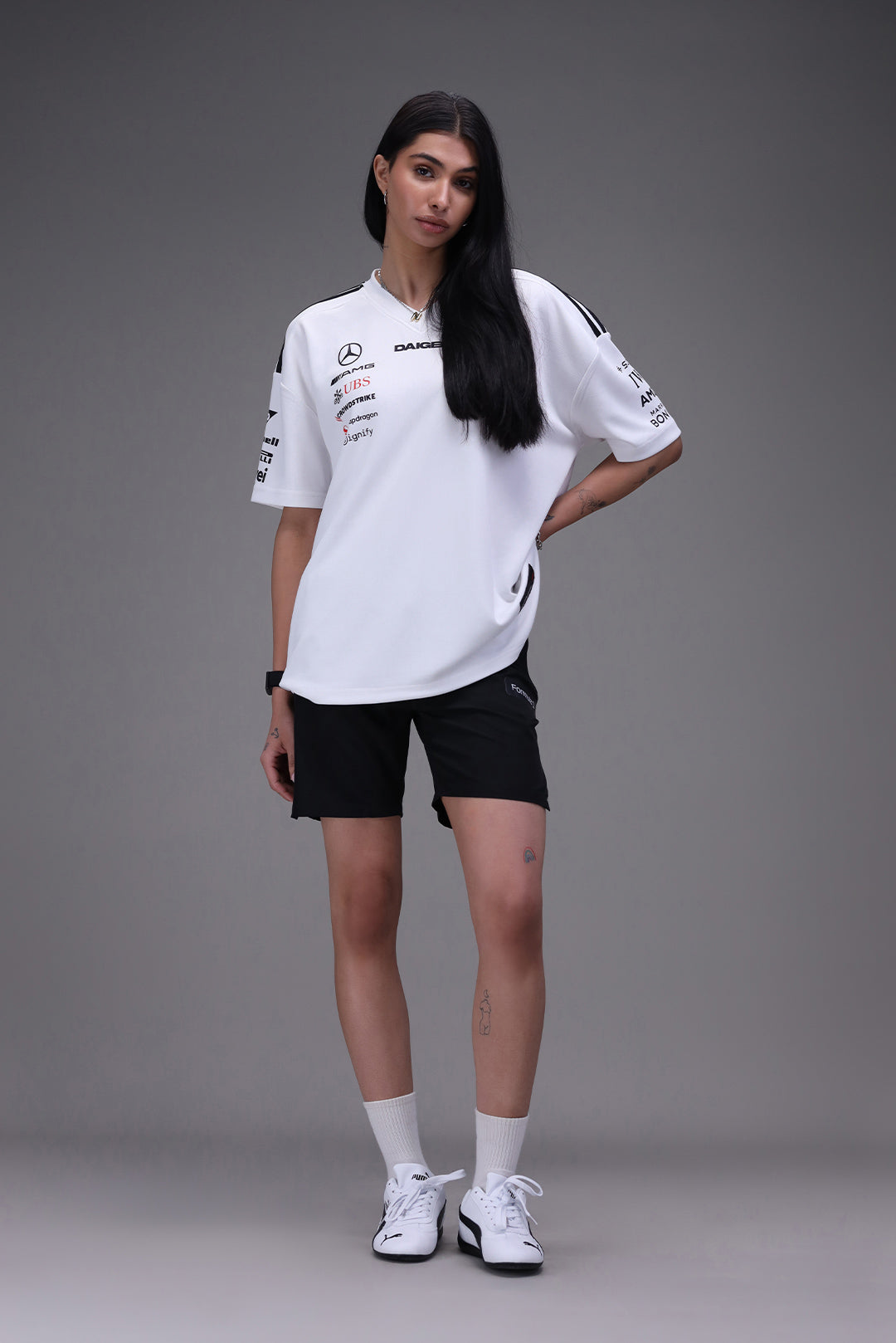 Mercedes AMG Petronas F1 jersey white front female model Pakistan