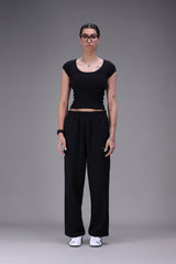 Wide Leg Terry Trousers Black