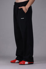 Wide Leg Terry Trousers Black