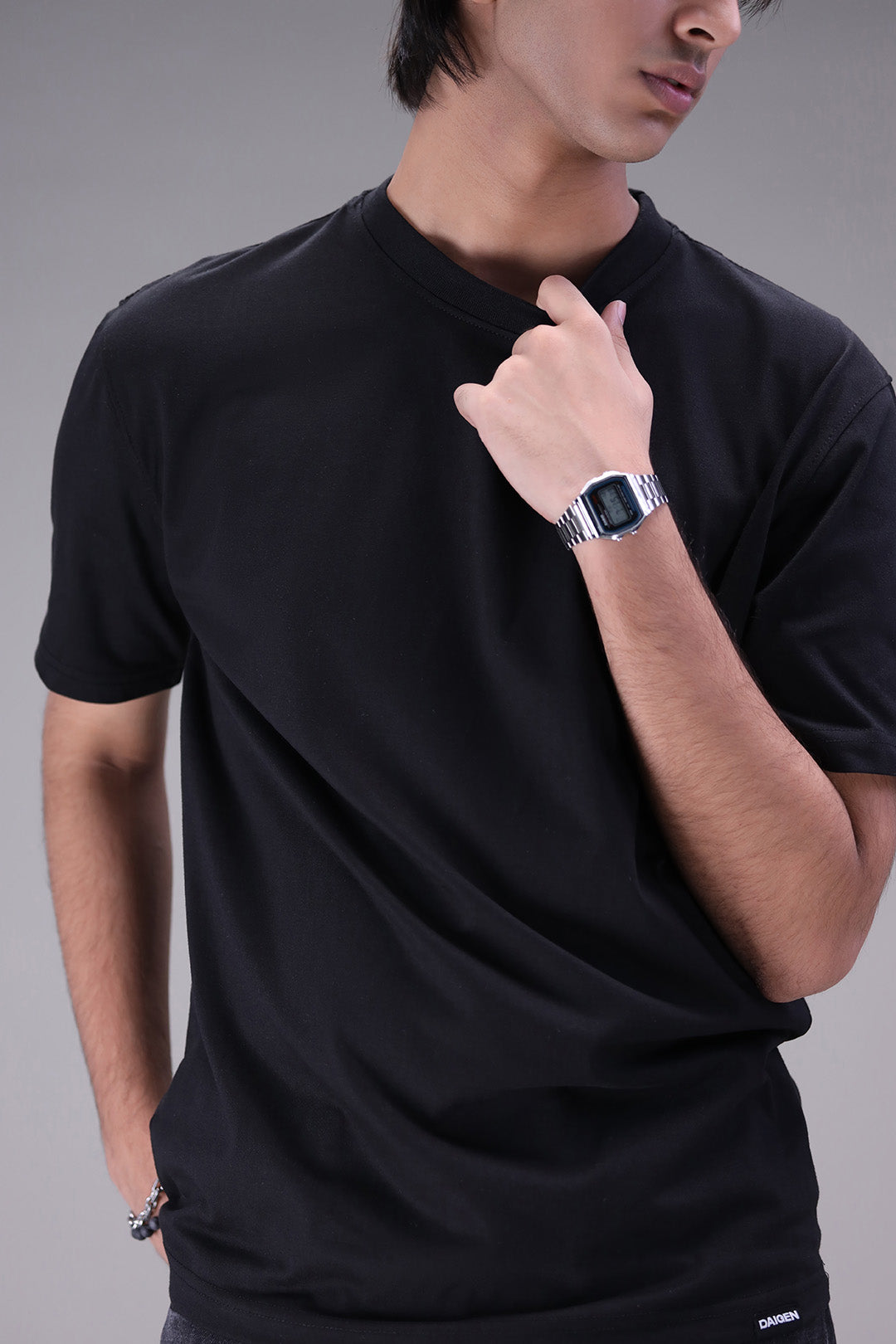 Black Crew neck t-shirt regular fit fabric and detailing