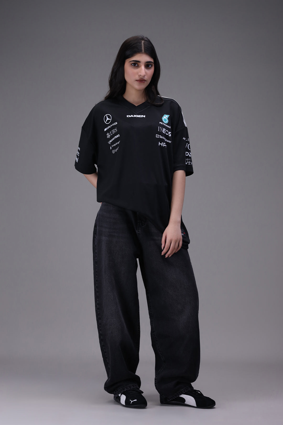 Mercedes black jersey front female model Pakistan