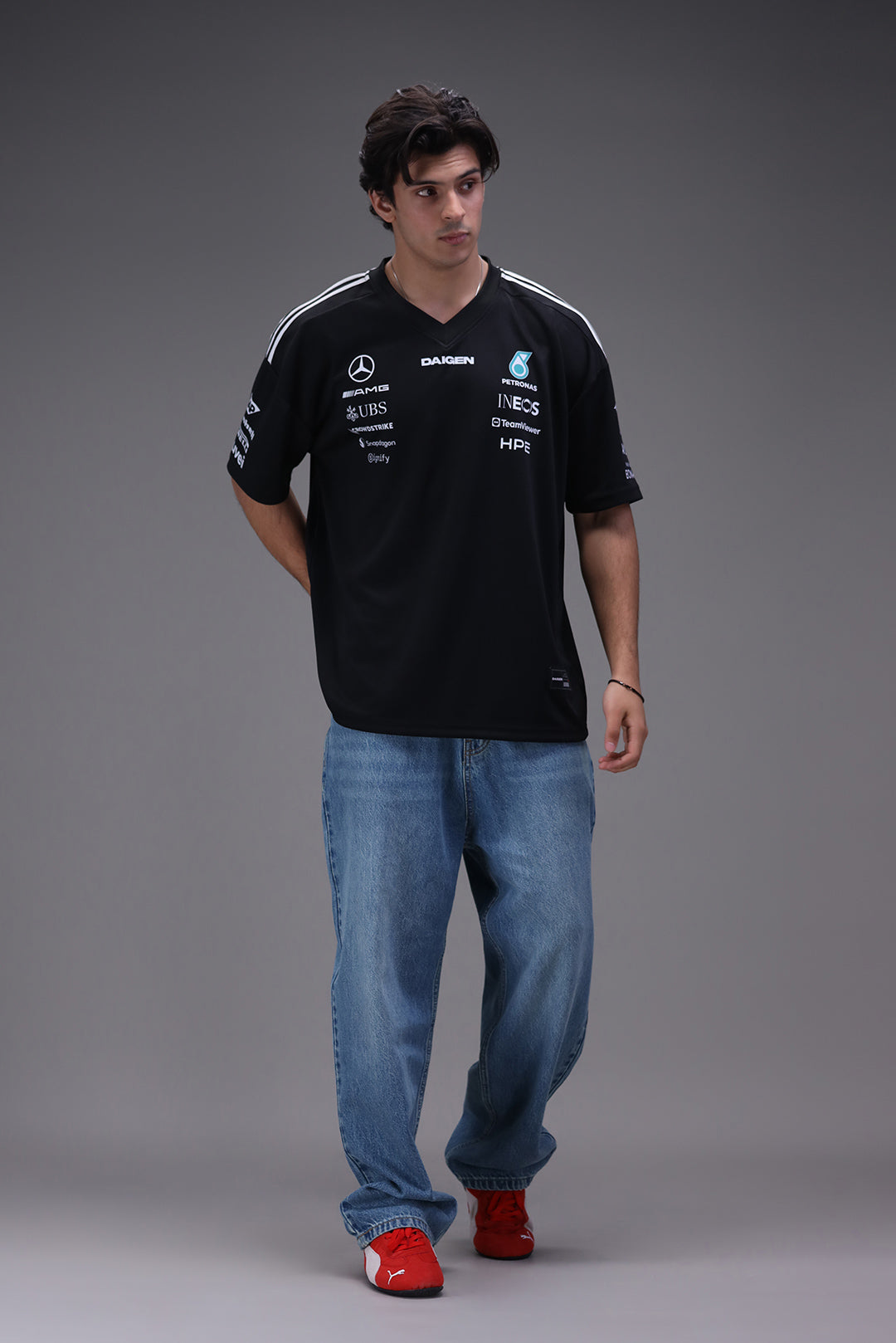 Mercedes F1 black jersey 2026 front male model Pakistan