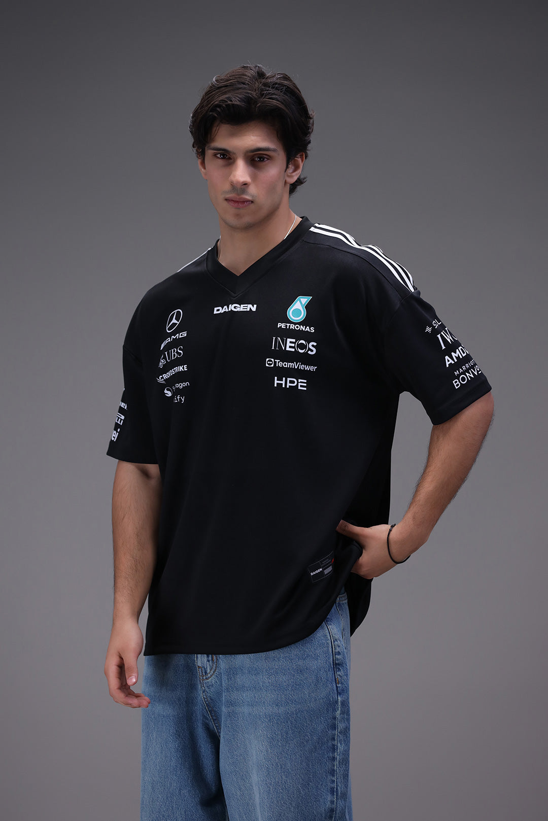 Mercedes jersey side view male model