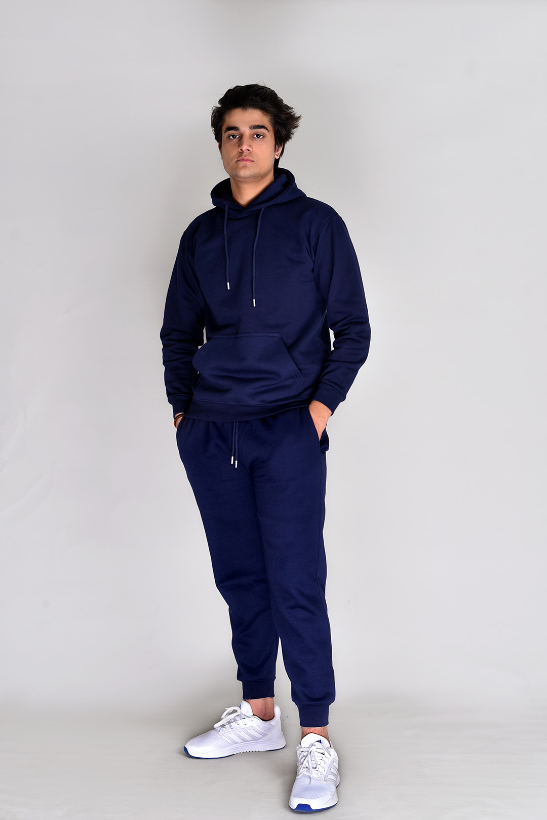Navy Blue Contrast Hooded Tracksuit - Hoodie Track suit For Men